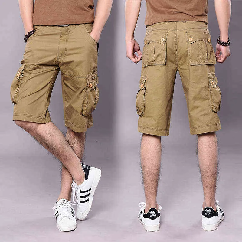 Casual Shorts Mens Jogger Cargo Short Pants Cottton Mens Workout Shorts Straight Knee Length Pantalones Cortos Hombre 29-44 Size G1209