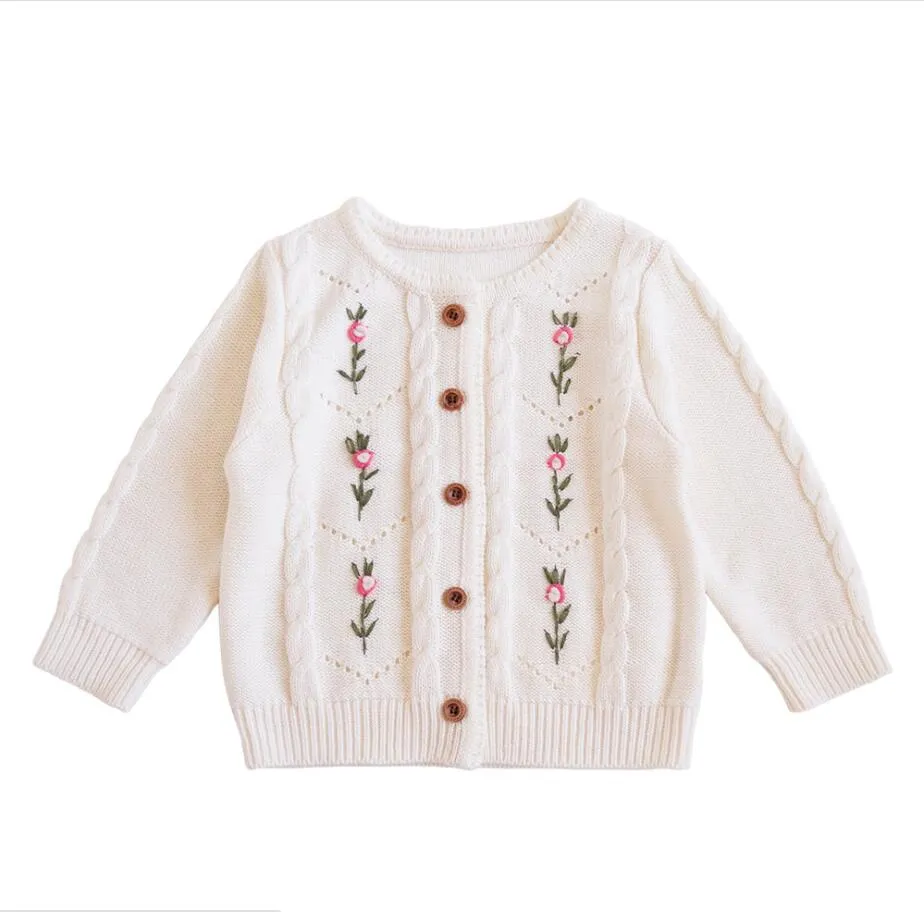 INS fille vêtements tricoté Cardigan à manches longues fleur simple boutonnage Design pull 100% coton haut hiver vêtements chauds