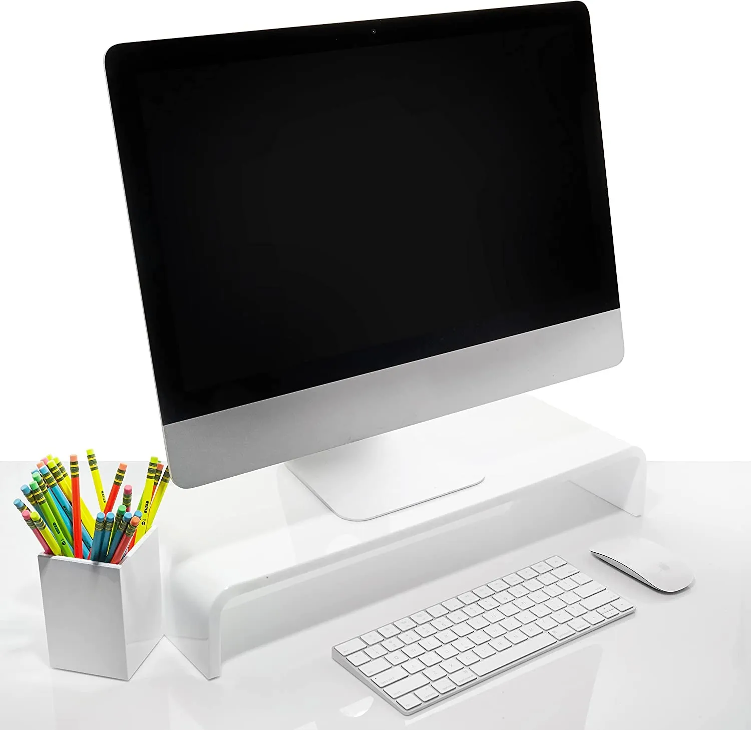 Support de moniteur en acrylique avec porte-stylo assorti, support de moniteur en acrylique transparent de 12 mm d'épaisseur, support pour ordinateur portable pour la maison, le bureau et le travail. Support de bureau d'ordinateur