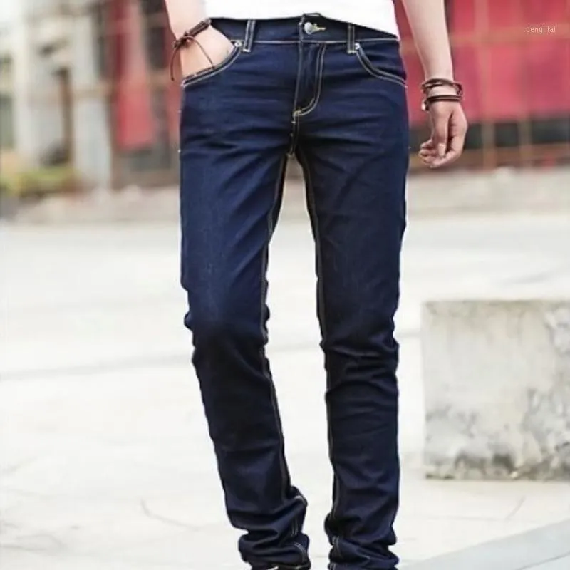 Pantalones de hombre 2021 moda Color puro hombres Skinny lápiz Denim Jeans Casual Slim Fit con bolsillo largo de moda varios tamaños