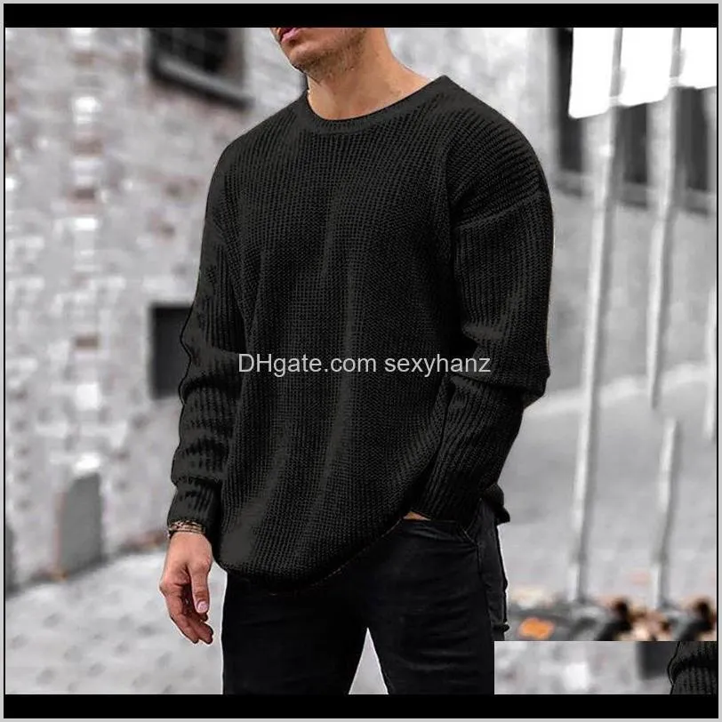 fashion men autumn winter long sleeve o neck solid colors knitted pullover sweater loose tops casual plus size pull homme#35