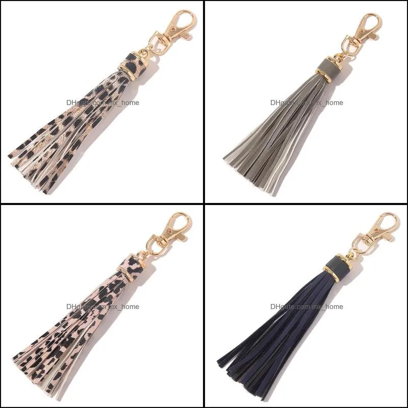 Factory Wholesale Designer Fashion Tassel Key Chain Women Cute Fringe Bag Accessory PU Leather Tassels Car Ring DIY