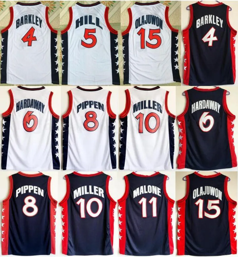 1996 US Dream Team Basketball Hakeem Olajuwon Jersey Penny Hardaway Charles Barkley Reggie Miller Scottie Pippen Grant Hill Karl Malone Jerseys