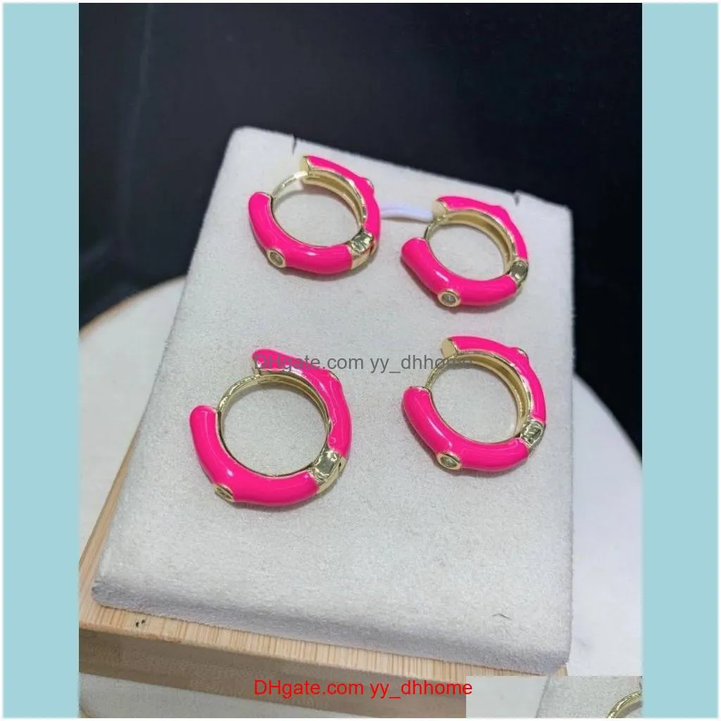 2pairs/lot 24mm High Quality Micro Pave Cz Mix Color Enamel Jewelry Circle Delicate Hoop Earring For Women & Huggie
