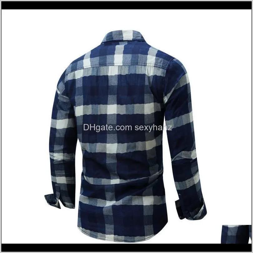 blue plaid long sleeve shirts men 2020 spring new check shirt cotton slim fit casual style button-down male clothing eu size1