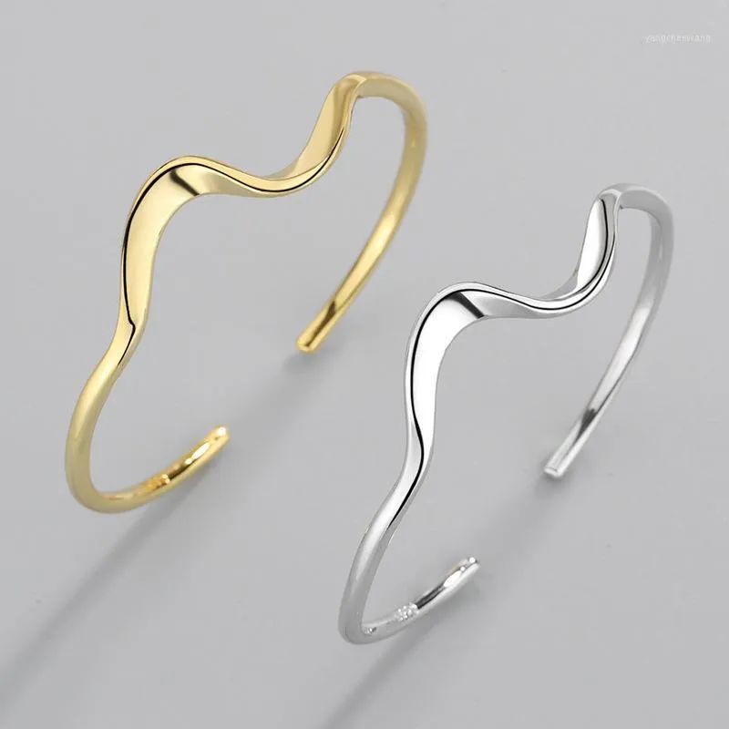 Enkel vågform par armband armband guld silverfärgad öppen manschett för älskarens justerbar storlek