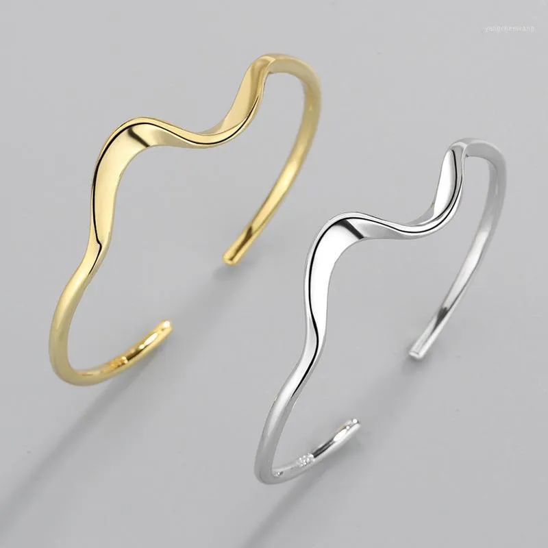 Simple Wave Shape Couple Bangle Bracelet Gold Silver Color Open Cuff For Lover's Adjustable Size