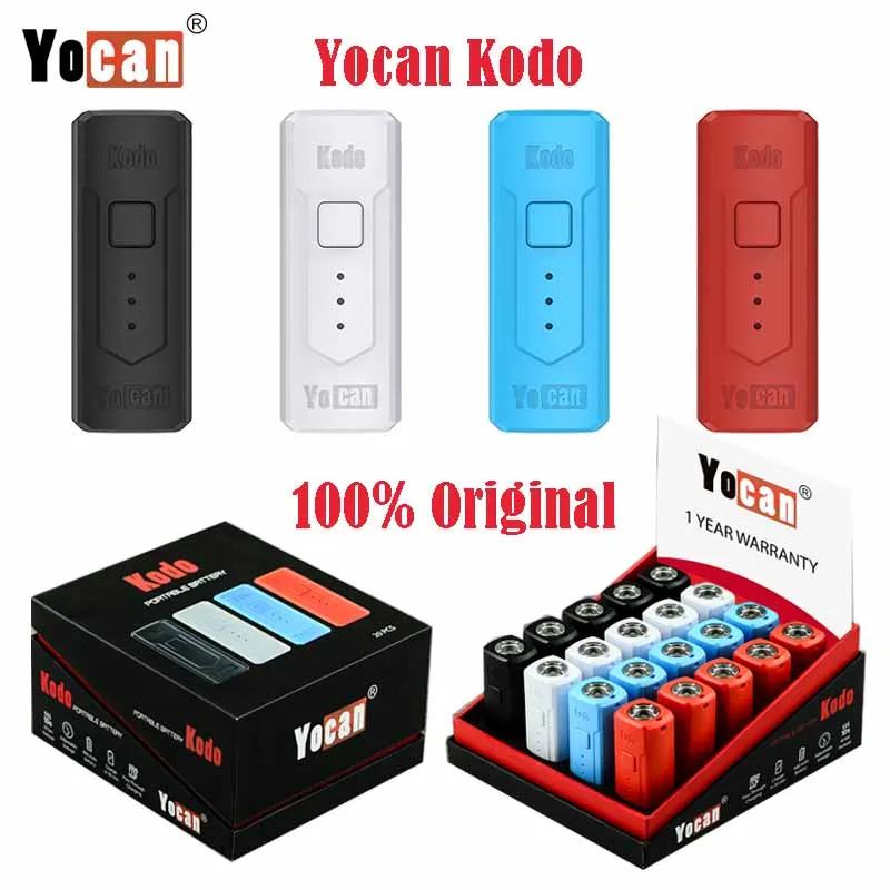 Autentisk Yocan Kodo Electronic Cigarettes Kit Förvärm VV Variabel Spänning 400mAh Vape Batterilåda Mod Fit Alla 510 Trådpatron Helt laddning på 30 min