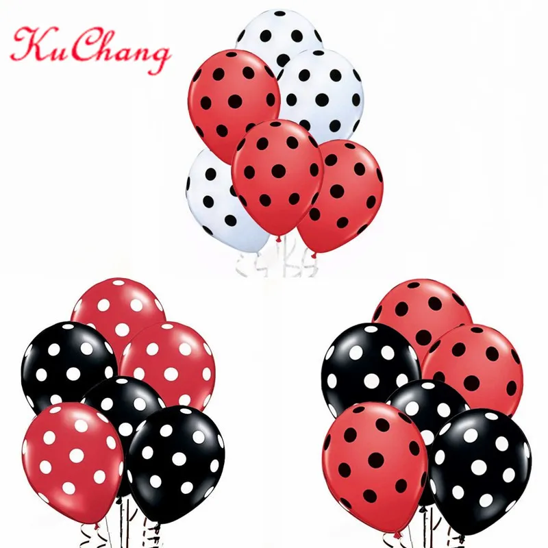 30pcs/lot Black Red Polka Dot Latex Balloons Theme Party Birthday Balloons Wedding Baby Shower Decor Globos