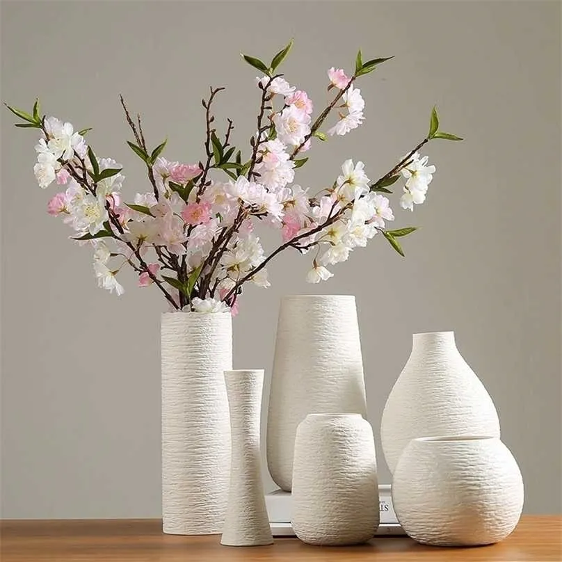 Vase blanc en céramique décoration de la maison accessoires fleur sèche moderne minimaliste littéraire s pour fleurs Ev rasyon 211215