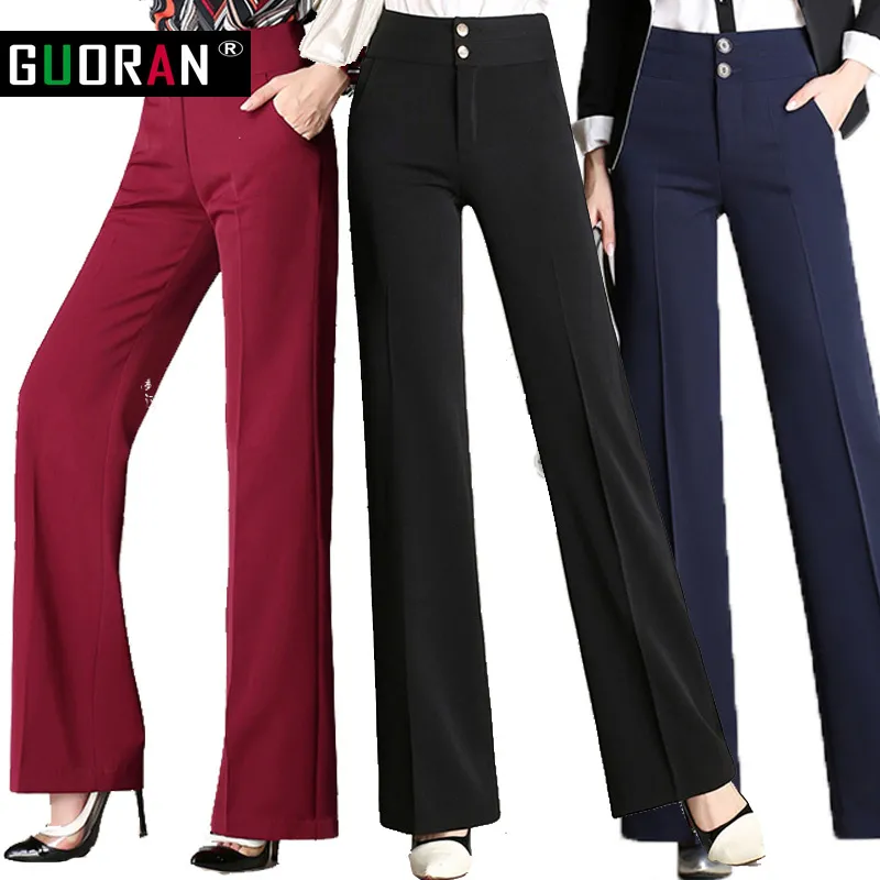 !!Women linen office work trousers plus size 4XL ladies wide leg pants female soft long formal trousers black red blue 210519