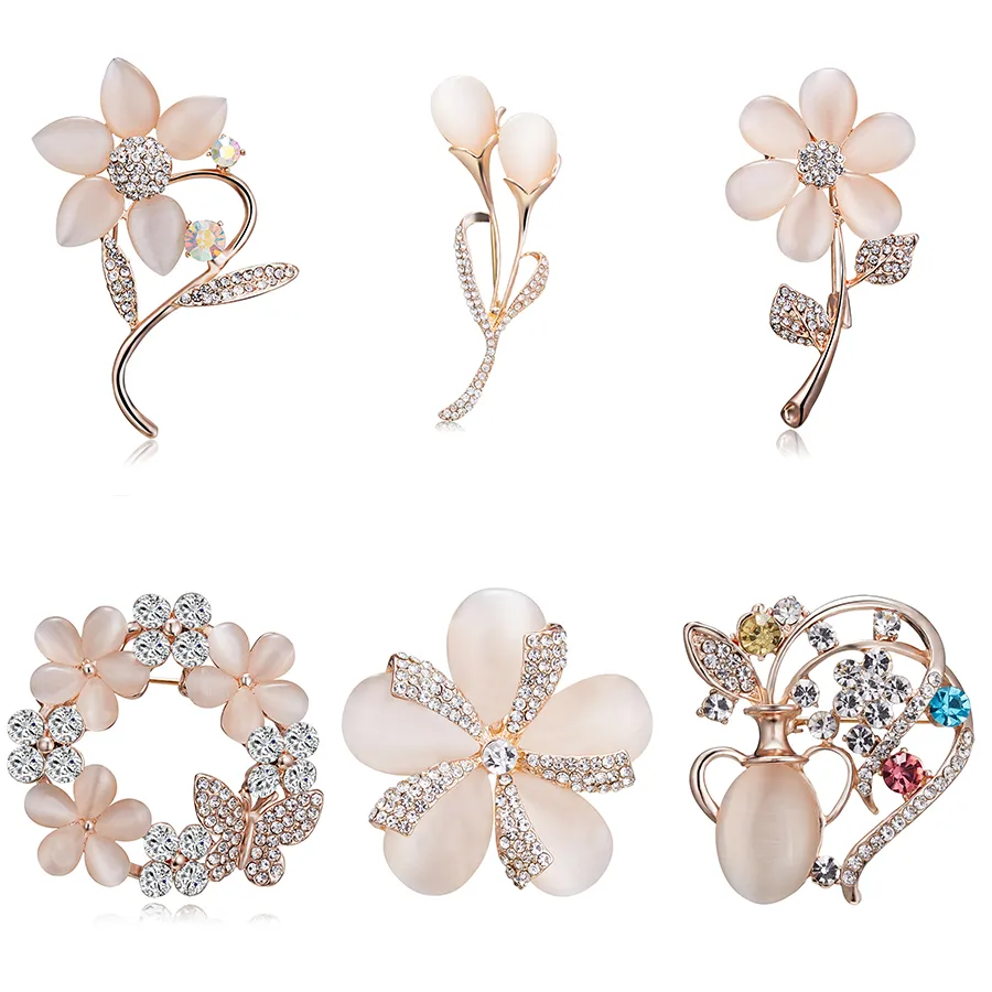 Rinhoo classique exquis féminin féminin cristal broche broches pour femmes bouquets de mariage fleur feuille broche growe growe bijoux cadeau