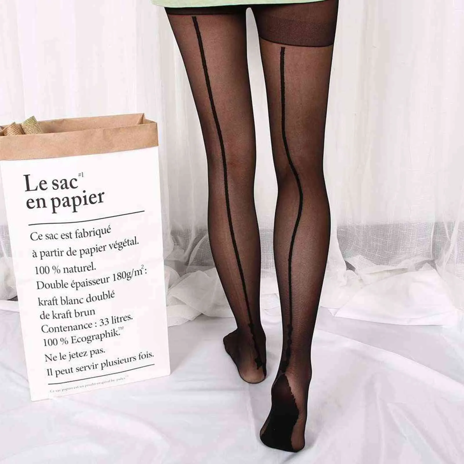 1 pair Stylish Retro Sexy Jacquard Backside Line English Love Letter Tattoo Tights Tigh Women Lady Girl Stockings Pantyhose Y1130