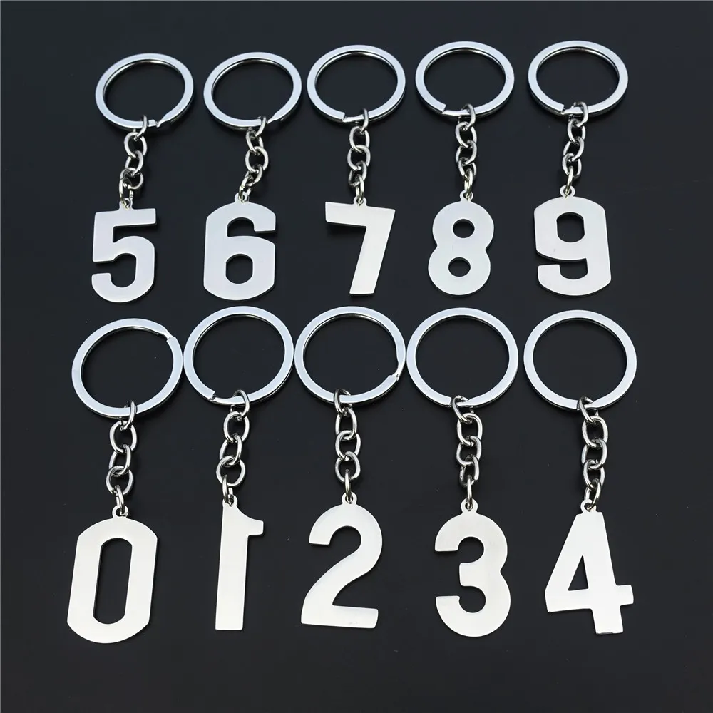 Arabic Numerals 0 to 9 Keyring Stainless Steel Figure Keychain Man Boy Woman Girl Fashion Number Jewelry Gift