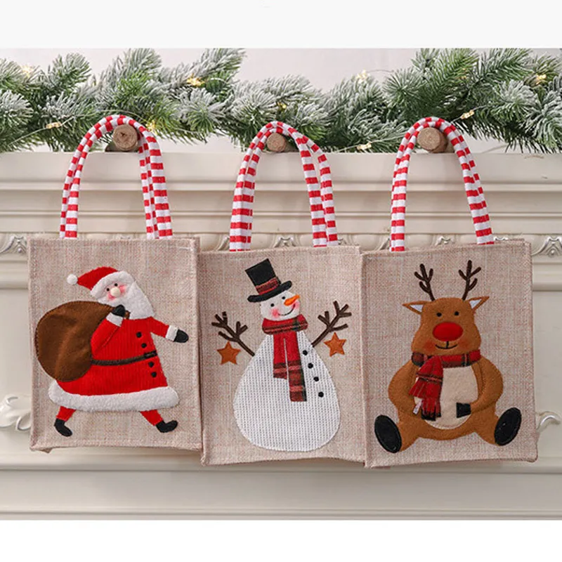 Kerstcanvas Drie-dimensionale geborduurde draagtas linnen herbruikbaar kind gift snoep opslagtas boodschappentas kerstcoratie GGB2353