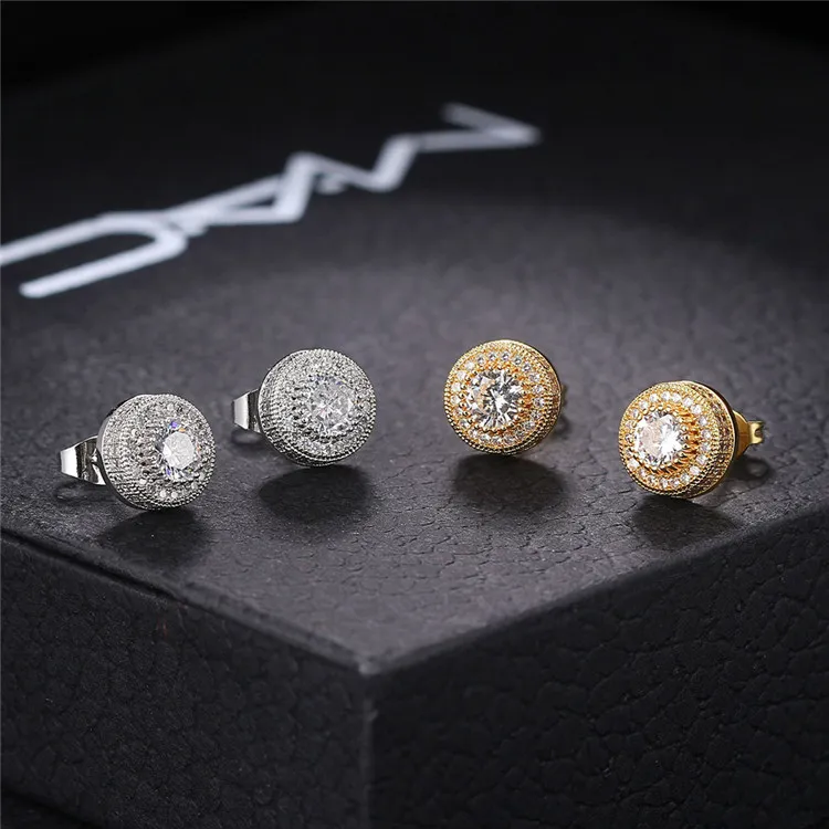 Hiphop full CZ diamond micro stud earrings for men hipster goldplated jewelry4120660