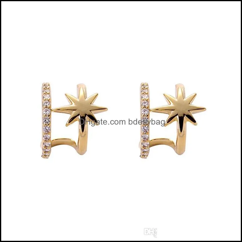 Peri`sBox Eight-pointed Star CZ Stone Small Earrings Open Circle Gold Stud Earrings for Women Korean Style Dainty 2019