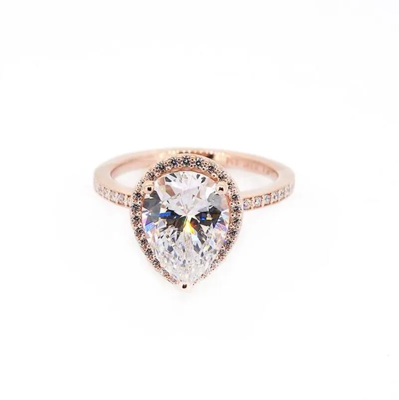 18K Rose Gold Heart Ring Diamond Crystal Trouwringen voor Pandora 925 Zilver met originele detailhandel