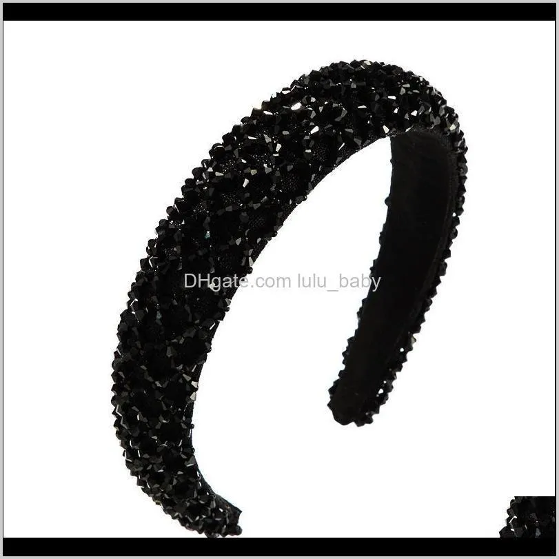 za crystal hair band women`s simple elegant wide side hand-sewn sponge headband