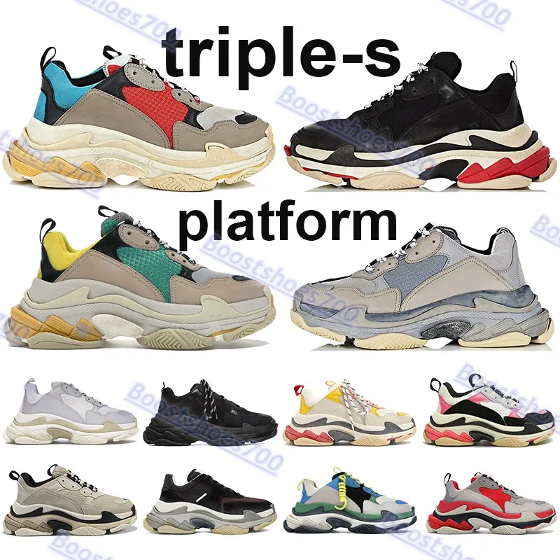 Newest triple s platform casual shoes grey red blue beige green yellow black multi color rose gold men women sneakers vintage trainers