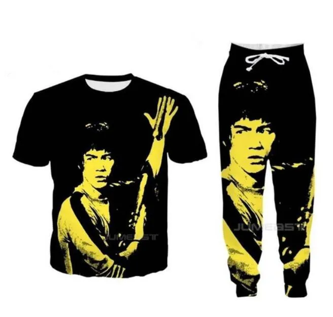 Groothandel - 2022 Nieuwe Mode Bruce Lee 3D All Overdruk Trainingspakken T-shirt + Joggers Broek Pak Dames Heren @ 09