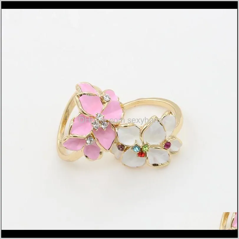 foreign trade hot sale cute retro ring gardenia flowers crystal oil painting ring for women and girl