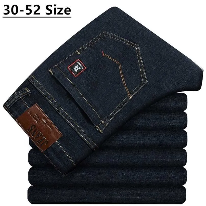 Grande taille 42 44 48 50 52 hommes classique noir jean affaires décontracté droit ample Denim Stretch mâle marque pantalon 211111