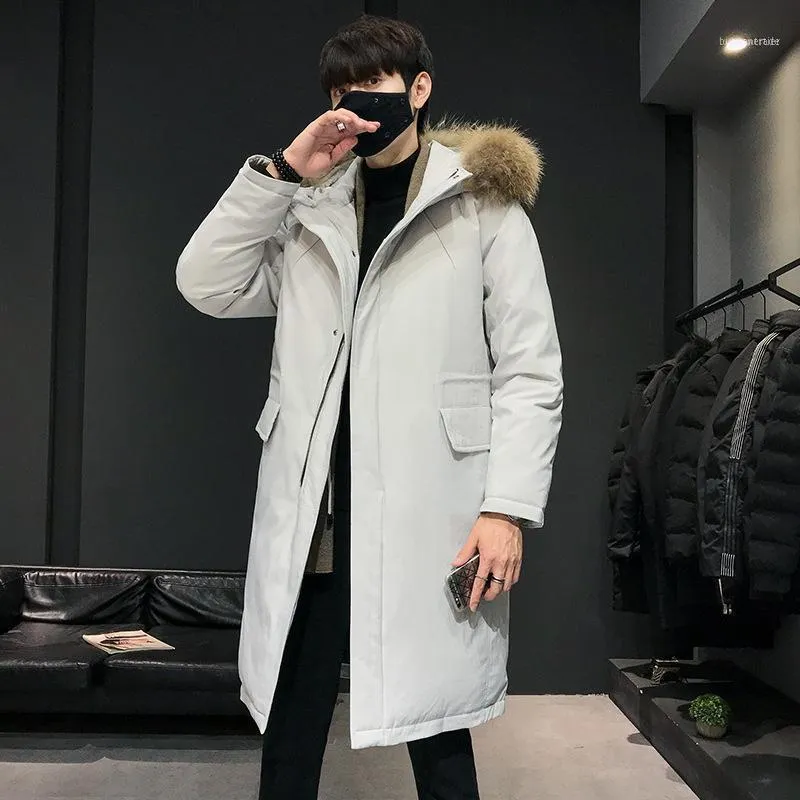 Heren Down Parkas White Duck Han Edition Long Big Yards Dikking in Warm Winter Coats Men passen studenten Hip-Hop Logo1