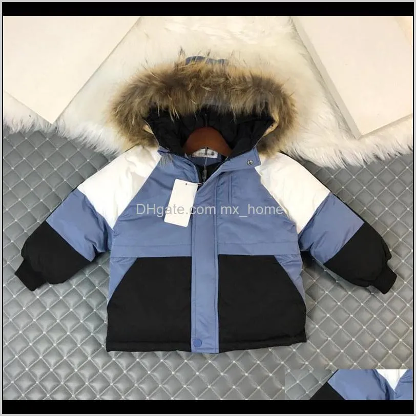 luxury children`s clothing boys and girls thick down padded jacket with real fur collar detachable high quality shipping