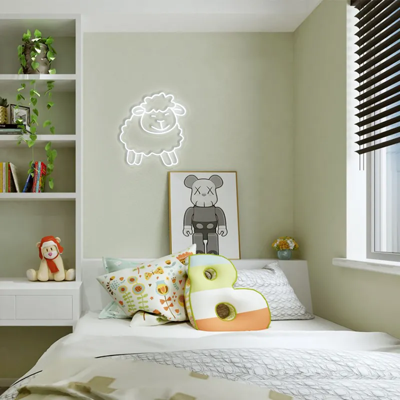 Sheep Sign White Neon Wall Lights For Bedroom Childrens Ktv Cute