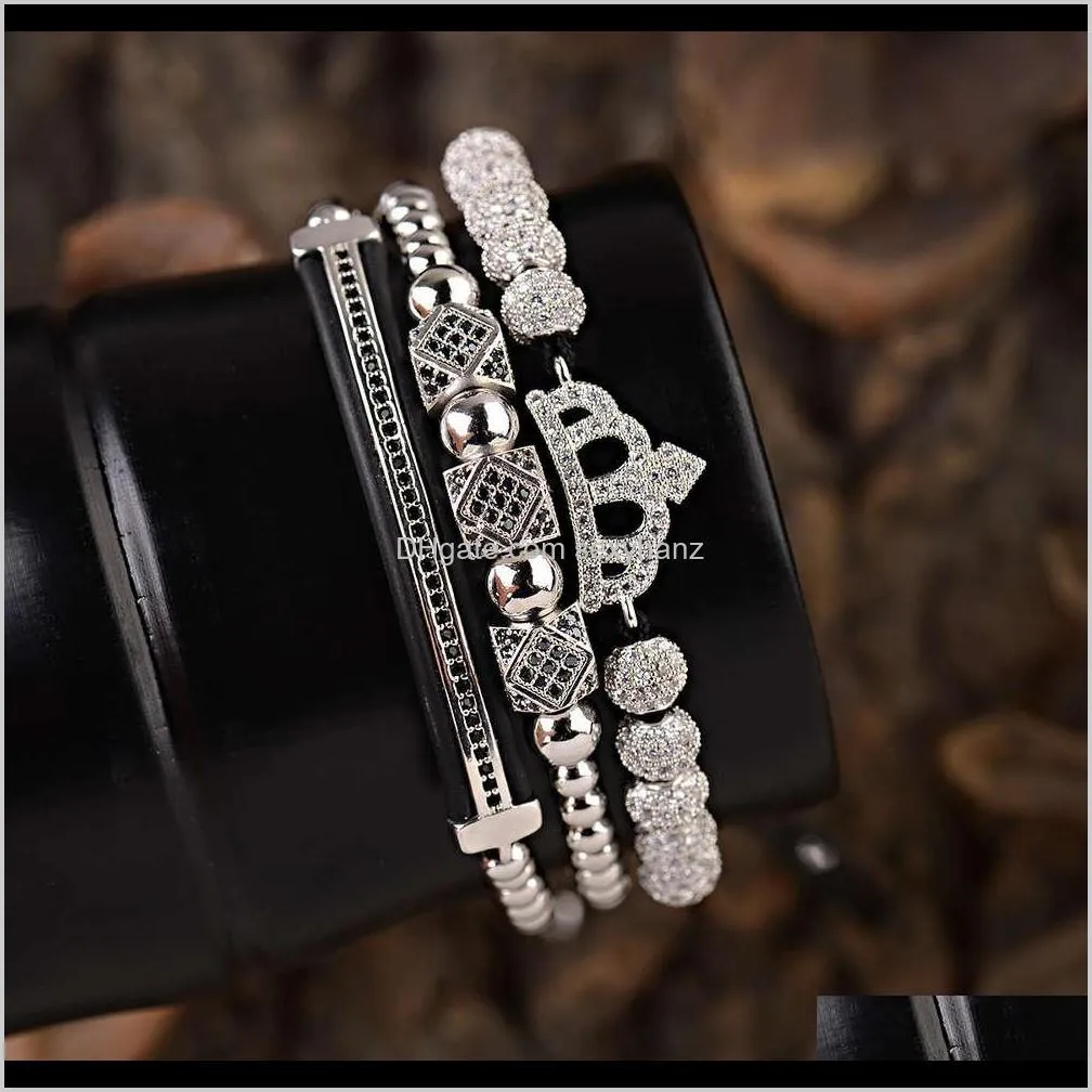 hot selling micro inlaid crown three piece set lovers bracelet