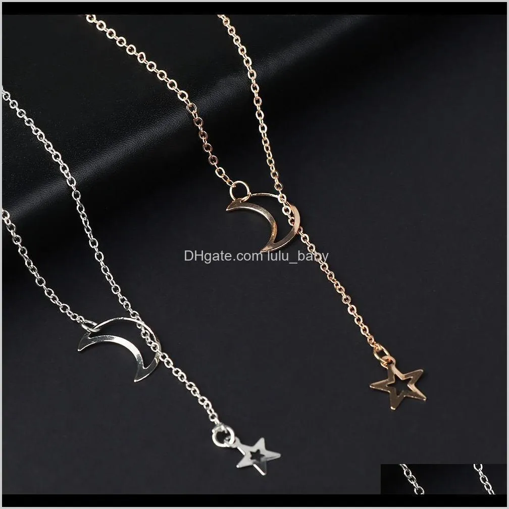 fashion moon star pendant choker necklace gold color alloy zinc chain necklace for women party jewelry archery
