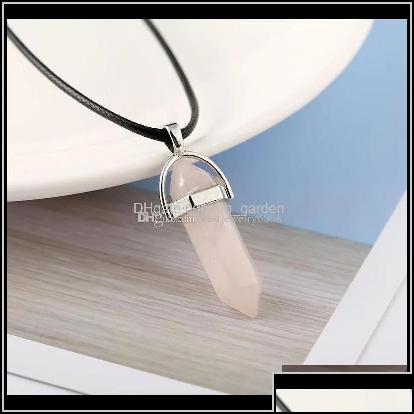 Hexagonal Prism Necklaces For Women Men Natural Healing Crystals Quartz Point Stone Pendant String Rope Chains Fashion 5Uyy3 Yk30W