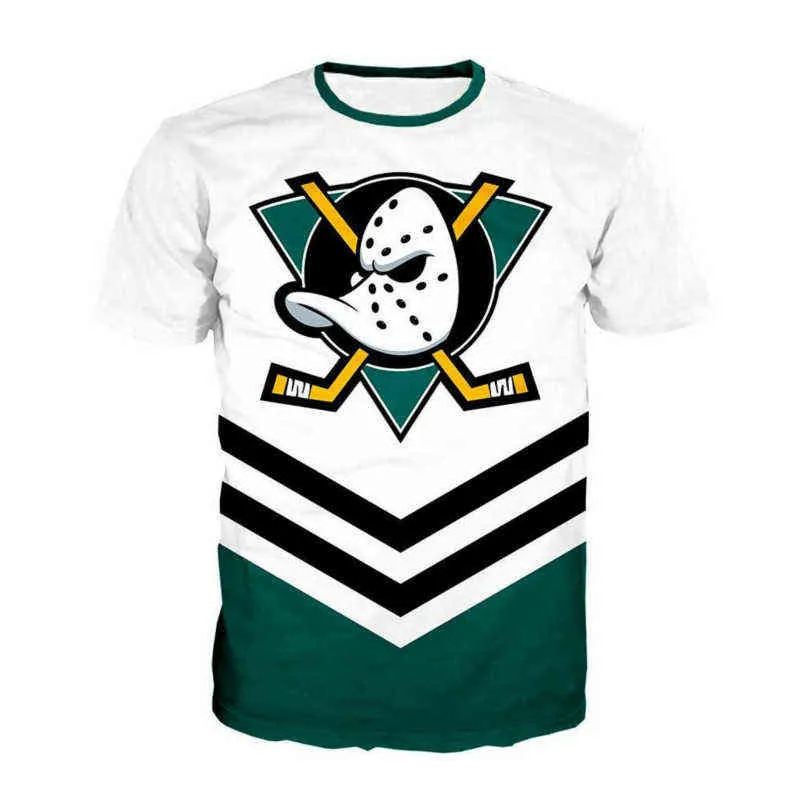 New Summer Mighty Duck Funny 3d Printing T-shirt Ice Hockey Movie Top Stick Ice Hockey Pad Helmet Short-sleeved T-shirt G1203