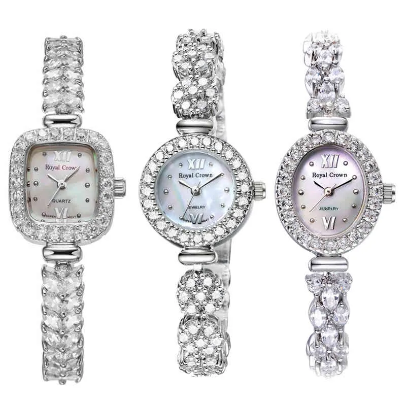 925 Sterling Silver Royal Crown Lady Womens Watch Japon Quartz Bijoux Heures Fine Horloge Cristal Bracelet De Luxe Fille Cadeau