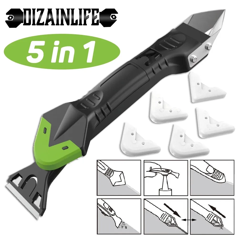 5 in1 Silicone Remover Sigillante Raschietto liscio Caulk Utensili a mano Kit di finitura per boiacca Set di rimozione di stampi per pavimenti Accessori