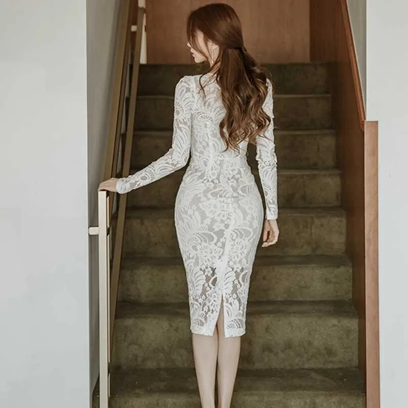 lace bandage bodycon dress Green Sexy Elegant Knee Length Lace Bandage Bodycon Bandage Dress