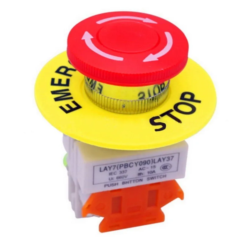 Red Mushroom Cap 1NO 1NC DPST Emergency Stop Push Button Switch AC 660V 10A Lift Elevator Latching Self Lock