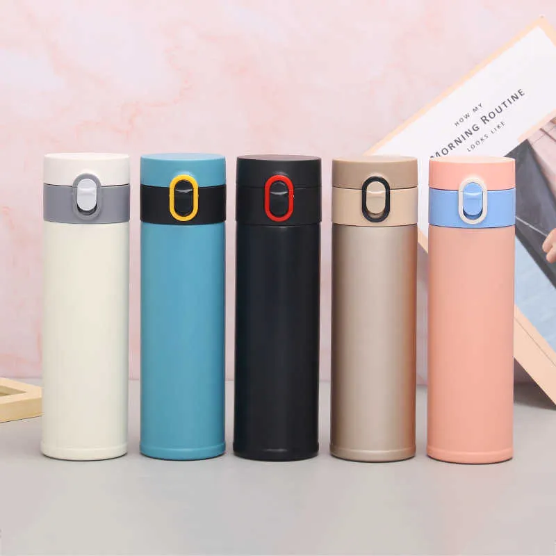 500ml metal Vacuum flask Stainless Steel Bouncing thermos Travel Cup Coffee Milk Tea Insulation mug Straight bottle 210615