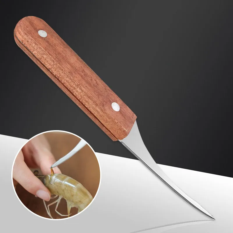 ZL0469 Other Kitchen Tools Solid Wood Handle Shrimp Peeling Tool Cleaning Device Stainless Steel Shrimps Line Peel Seafood Prawn Shell Peeler Restaurant Kitchens