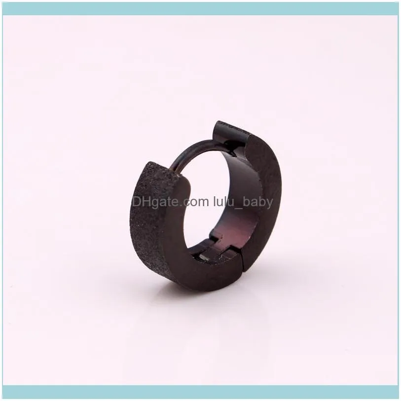 Fashion Women Small Hoop Earrings Color Black Frosting Stainless Steel Round Huggie Jewelry For Cool Men 4*13mm &
