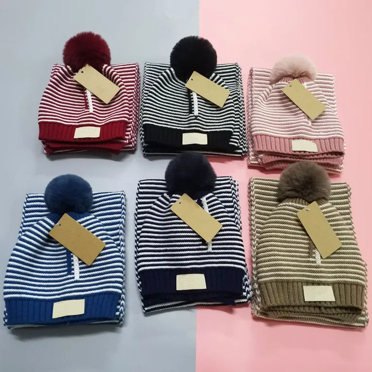 Designer Kid Strickmütze Hüte Schals Sets Winter Luxus Baby Schal Mütze Klassische Kinder Mütze Schals Hohe Qualität