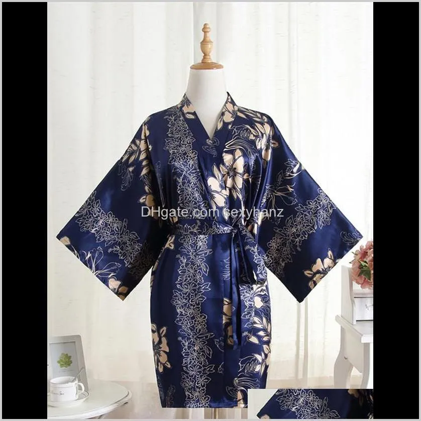 new silk satin wedding bride bridegroom robe floral bathrobe short kimono robe night bath fashion dressing lovers gown