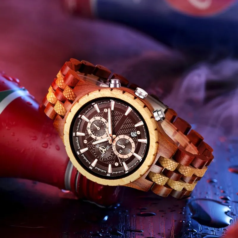 Montres-bracelets Mens Watch Top Fashion Cool Montre-bracelet à quartz en bois pour homme d'affaires élégant Deco Drop