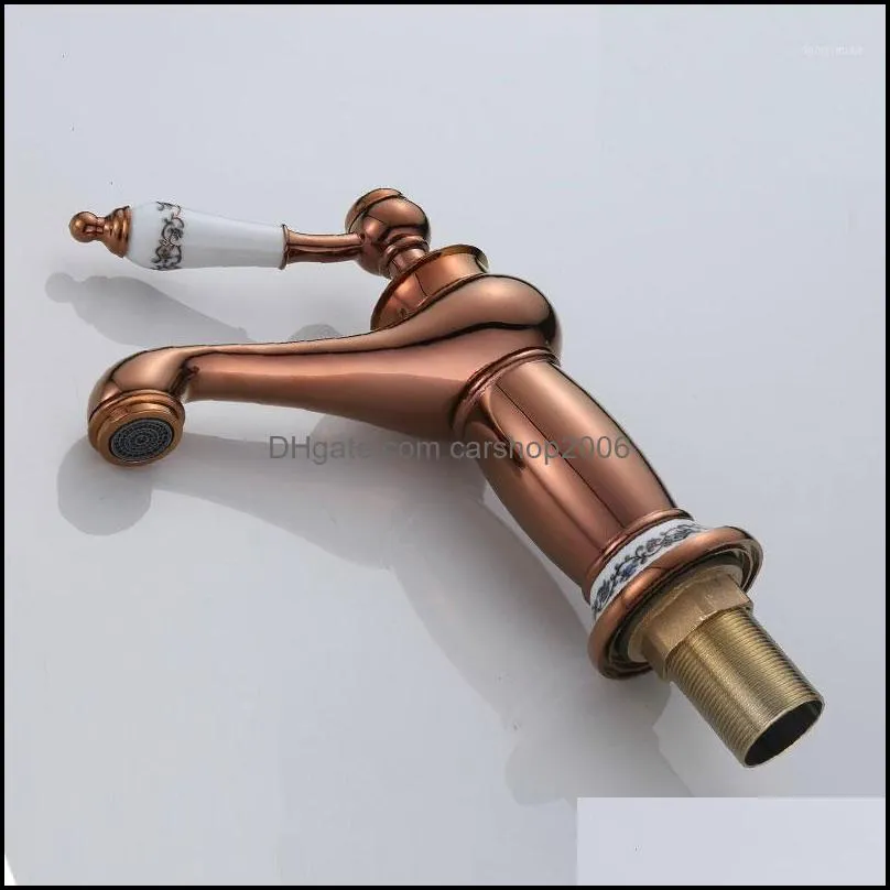 Смесители раковины для ванной комнаты, душ, как домашний сад, Zgrk Basin Caucet Rose Golden Water Mixer Taps Одно держатель отверстие