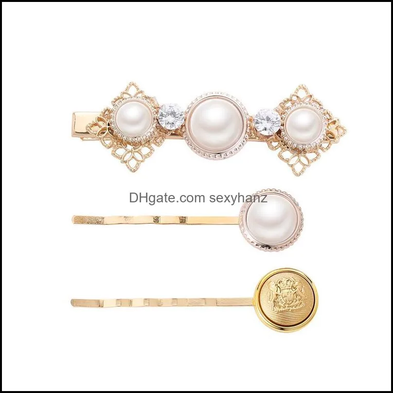 S941 Hot Fashion Jewelry Pearl Beads Buttons Barrette Hair Clip Women Girls Hairpin Barrettes 3pcs/set