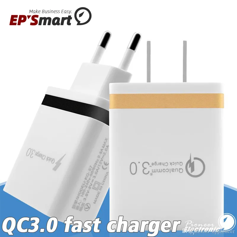 QC 3.0 Wall Quick Charger Travel Mic USB 3A Adapter Lading Telefoon Adapters EU US Draagbare Fast Charging voor iPhone 12 11 Pro Max Samsung S21 S20 Opmerking 20 HTC LG Android