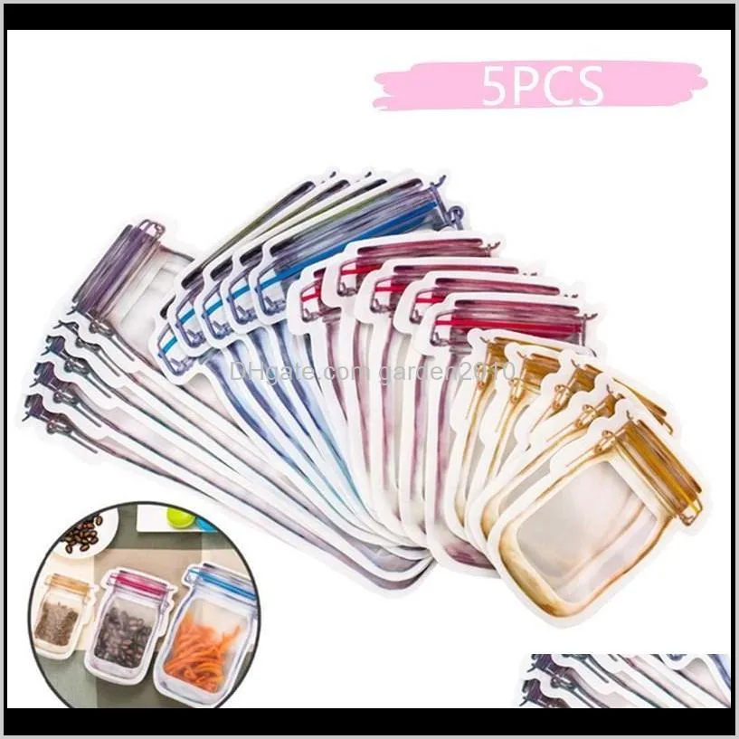 5pcs reusable storage bag mason jar bottles bags nuts candy  bag seal  zipper sealed kitchen organizer