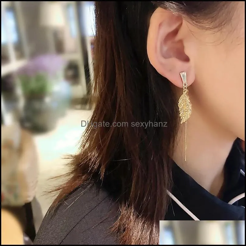 Exquisite Design Gold Color Leaf Tassel Drop Earrings for Women Korean Micro Pave Zircon Earring Bohemia Jewelry Accessories