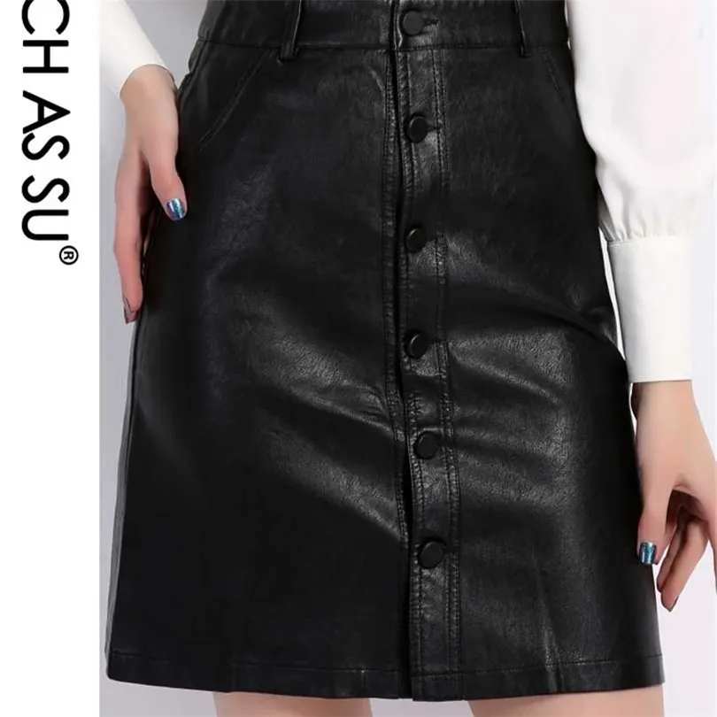 Jesienno-zimowa spódnica marki do kolan PU skóra S M L XL XXL XXXL 4XL Plus rozmiar jednorzędowy czarny kobieta 211119